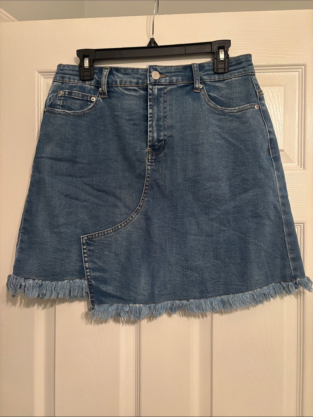 Premise Blue Frayed Hem Denim Mini Skirt